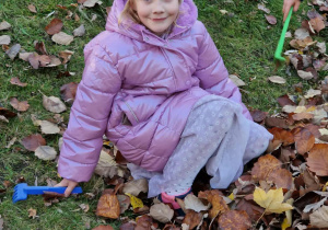 Dziewczynka grabi liście