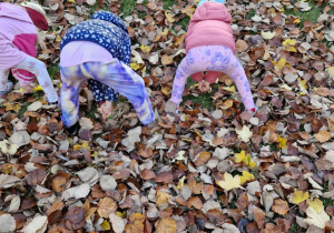 Dzieci bawią się liśćmi