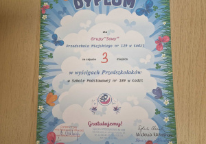 Dplom za zajęcie 3 miejsca w olimpiadzie sportowej
