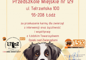 Podziękowanie dla przedszkola za zbiórkę karmy.