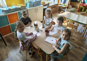 Dzieci przekształcają kropkę w rysunek.