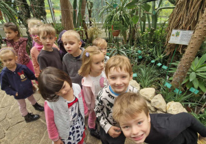 Dzieci obserwują roślinność w palmiarni
